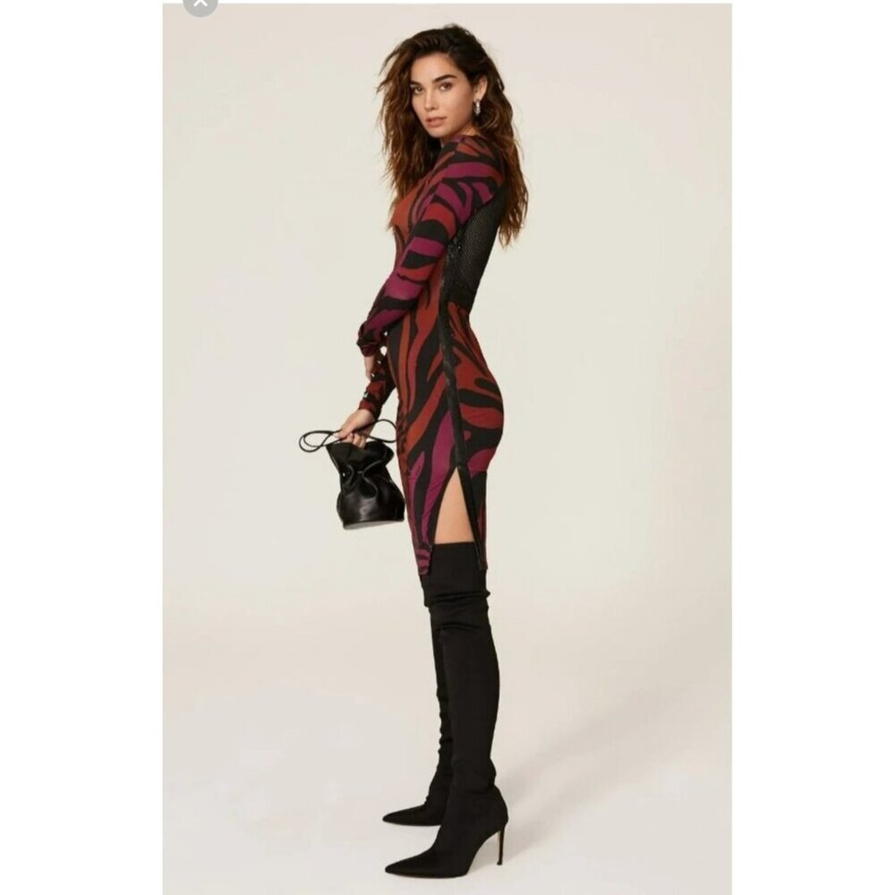 Koché Womens Animal Print Long Sleeve Dress with Mesh Back M